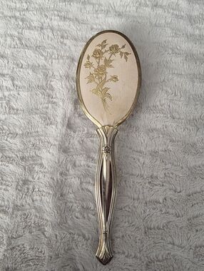Vintage Vanity Brush Brass Handle Gold Rose Floral (AS IS)
